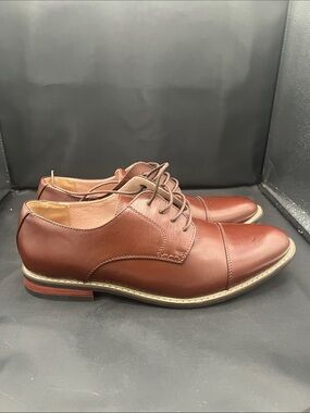 Men's Brown Leather Cap-Toe Derby Lace-Up Shoes